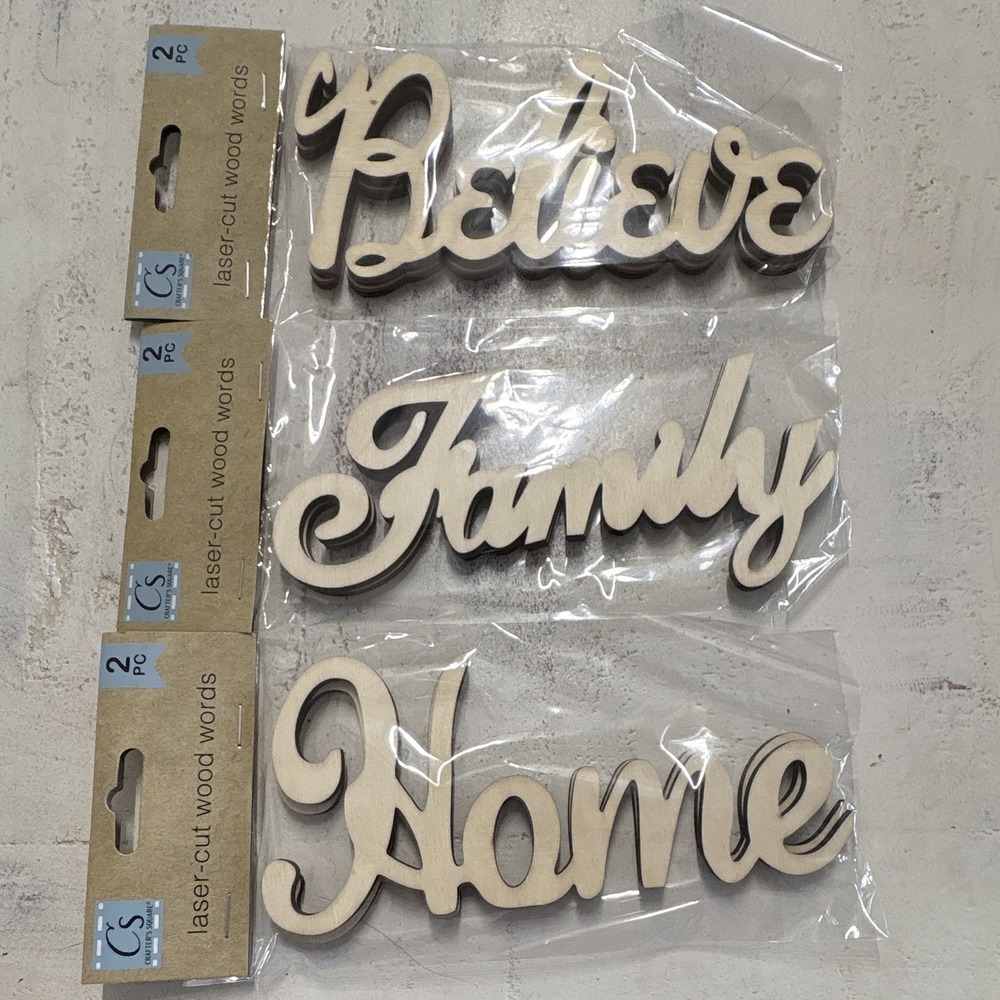Crafter's Square Laser-Cut Wood Word Signs Believe Family Home 3 Pack